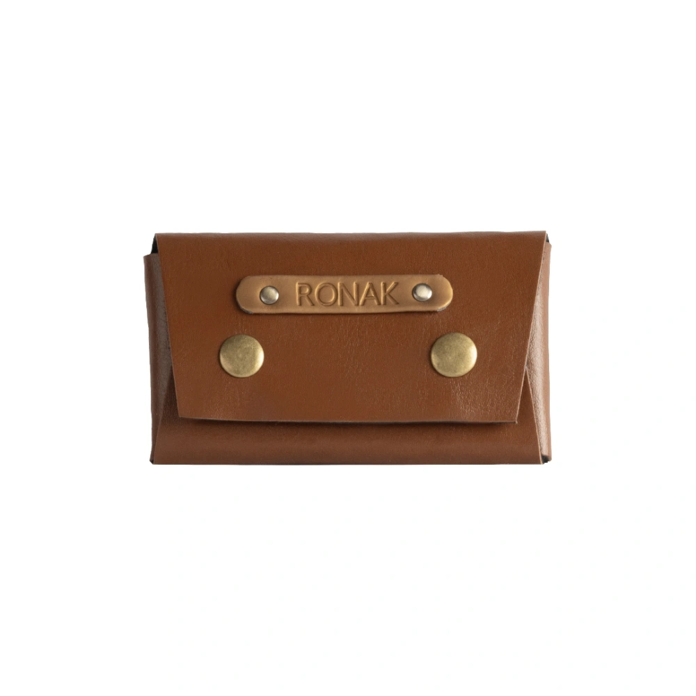 Custom Business Card Holder in Tan Leather